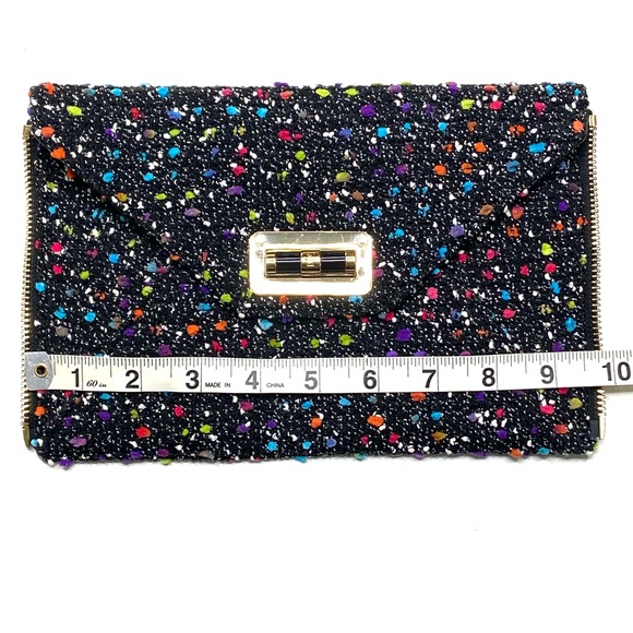 Diane Von Furstenburg Agent Karlie Confetti Tweed Zip On Clutch - Picture 15 of 15